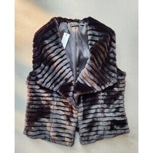 Tribal Brand Womens Medium Faux Fur Black Vest Cape Shawl Collar NWT